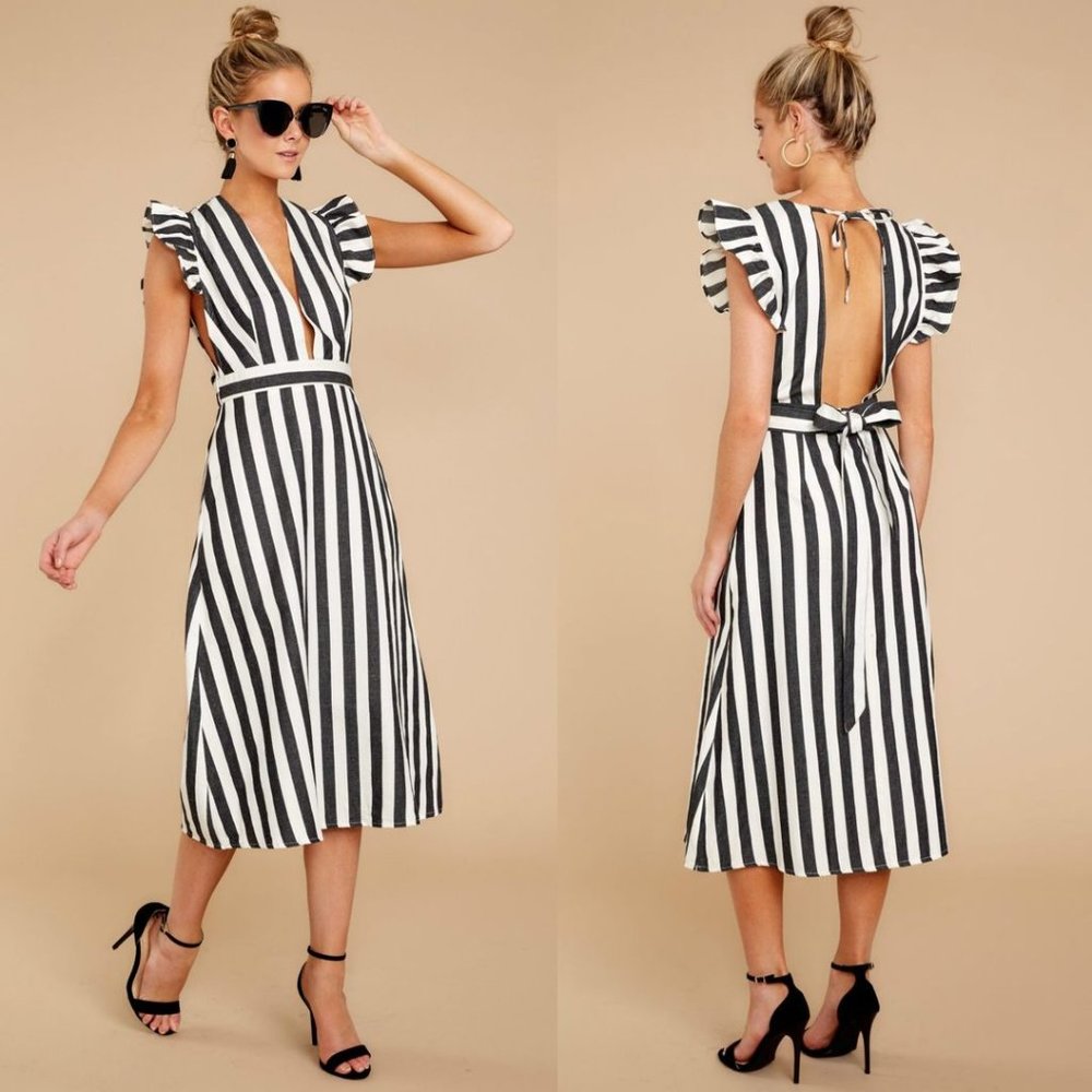 Red Dress Boutique Black & White Striped Midi